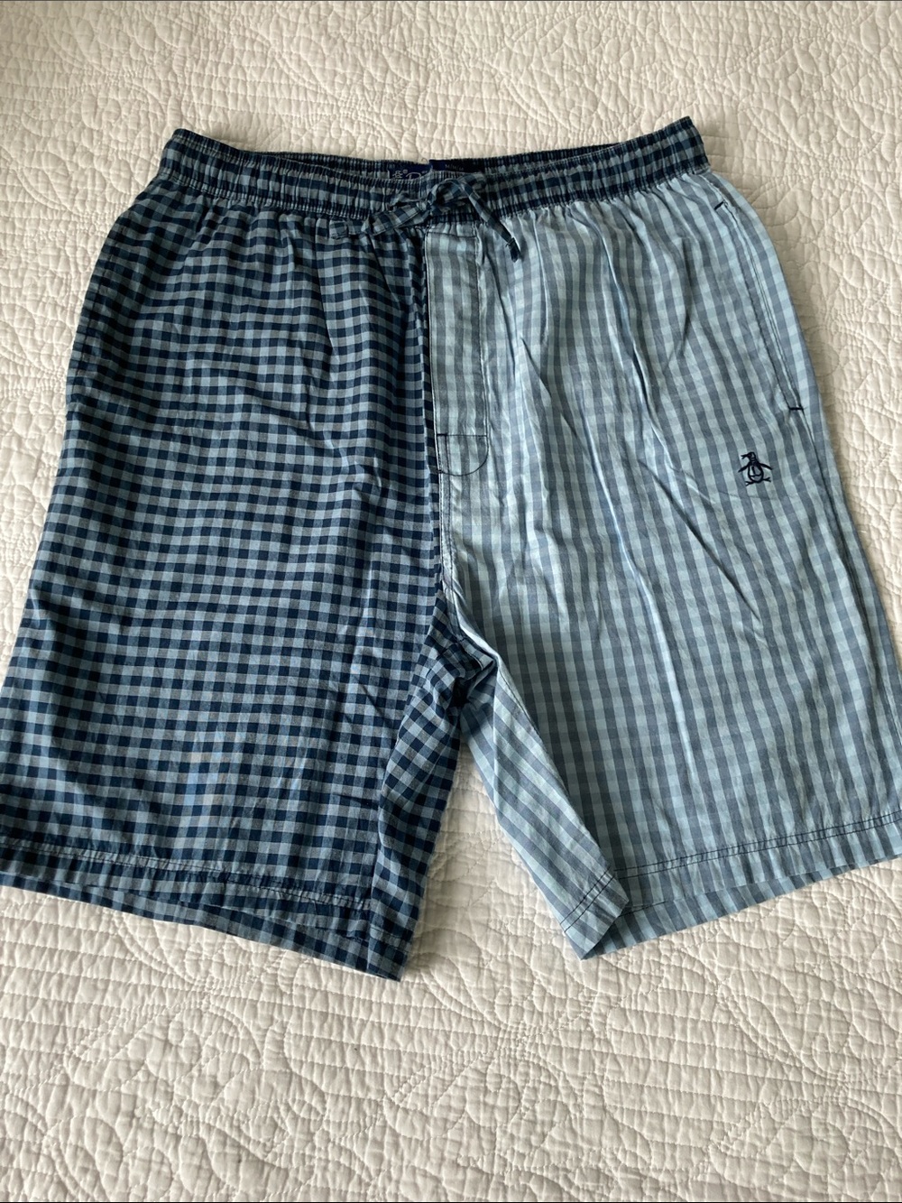 Original Penguin Two-Tone Blue Gingham Loungewear Pajama Shorts Medium